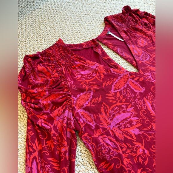 Free People Women’s Hello Lover Dress Tunic Top Size Small Red Ruched Fall - Picture 12 of 12